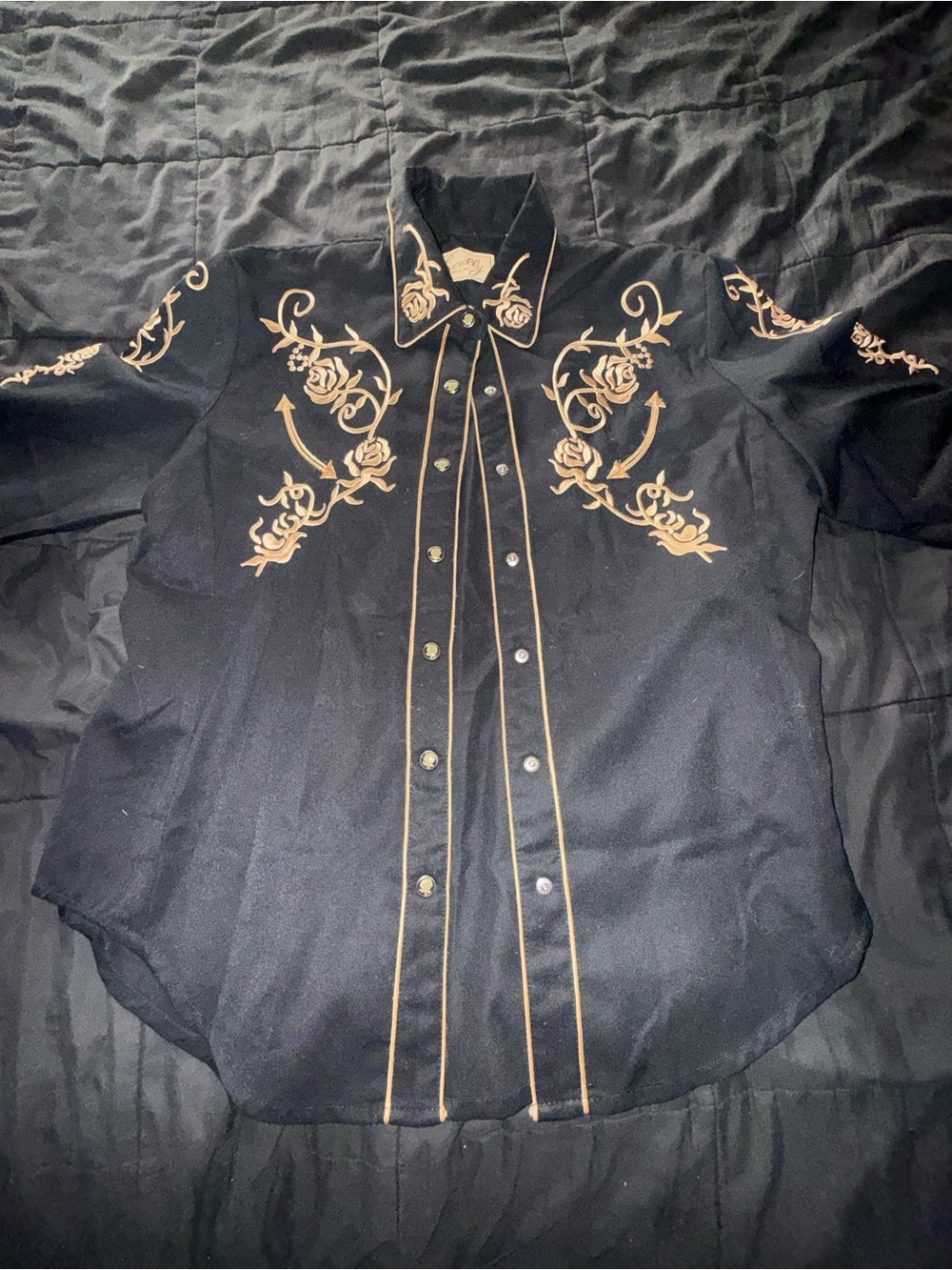 Scully Black Western Embroidered Shirt Jacket with Gold Stitching - Picture 2 of 8